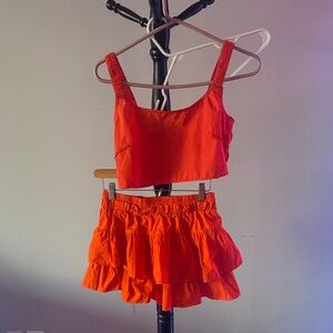 Vibrant blood Orange Crop Top and Skirt Set